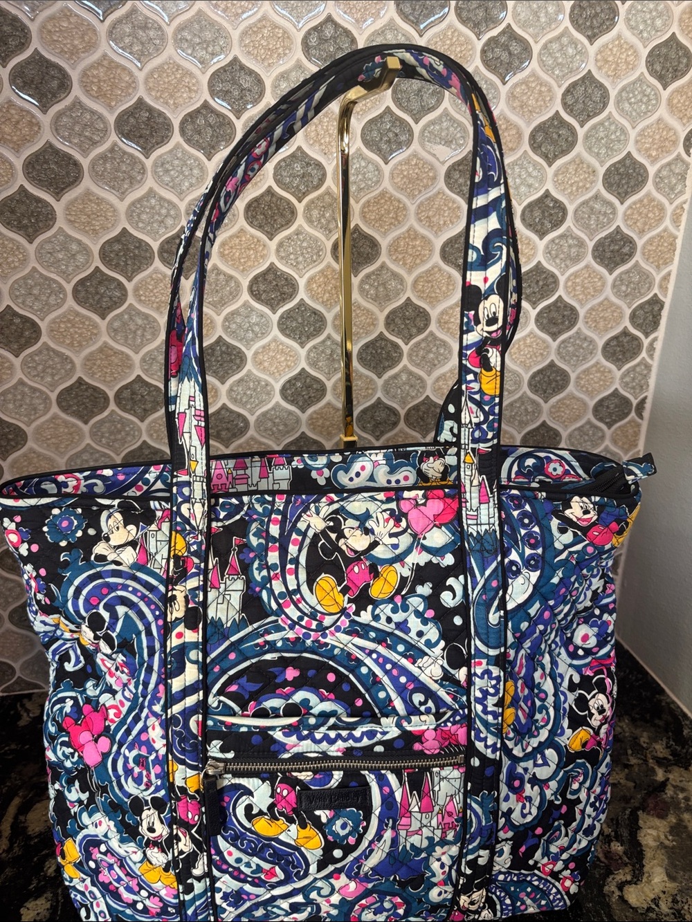 Vera Bradley Quilted Mickey Mouse Tote in Navy, Pink & Yellow